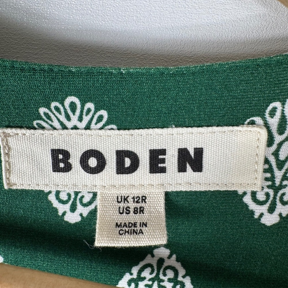 Boden Ophelia Wrap Dress Womens 8 Green  Block Print Jersey Maxi Long Sleeve - Picture 5 of 9
